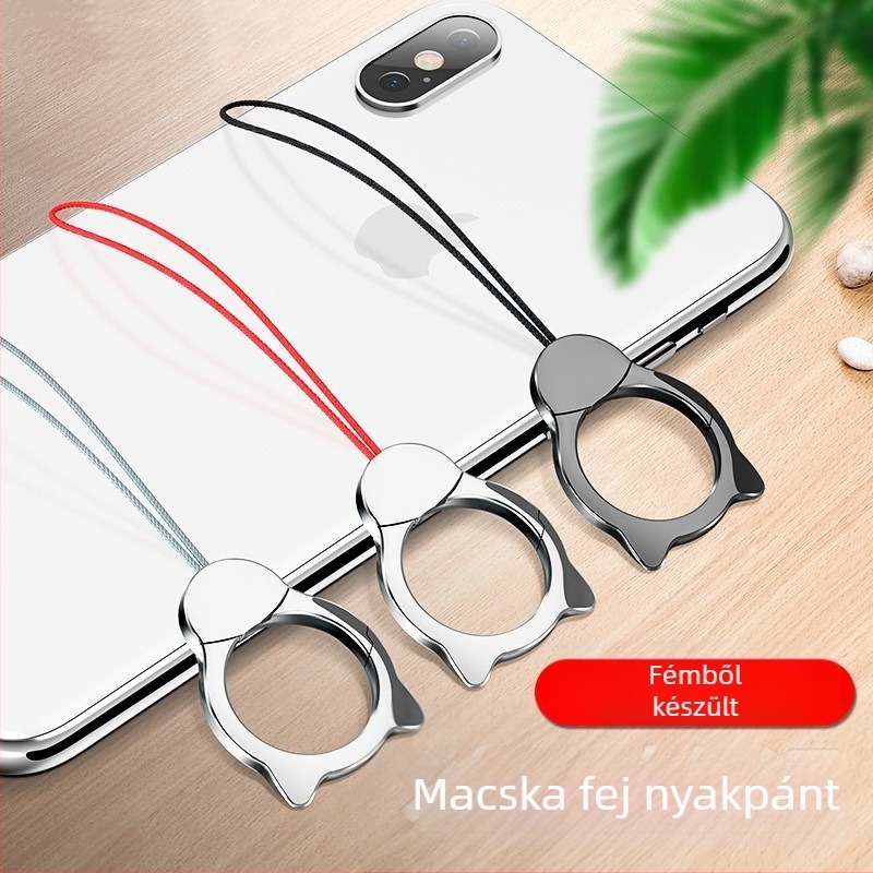 Uniszex telefontartó nyakpánt leválasztható nylon zsinórral, fém csattal, elektroplakatfém és logónyomtatás