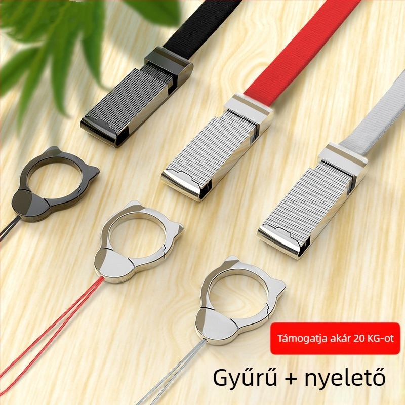 Uniszex telefontartó nyakpánt leválasztható nylon zsinórral, fém csattal, elektroplakatfém és logónyomtatás