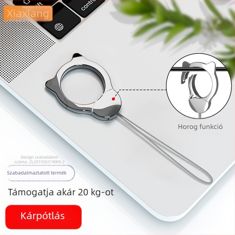 Uniszex telefontartó nyakpánt leválasztható nylon zsinórral, fém csattal, elektroplakatfém és logónyomtatás