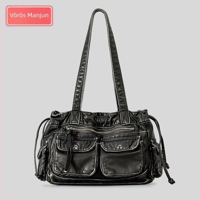 PU anyagú alkar táska, vízszintes négyzet alakú, szalagos zárás, belső mobiltelefon-zseb, belső réteg