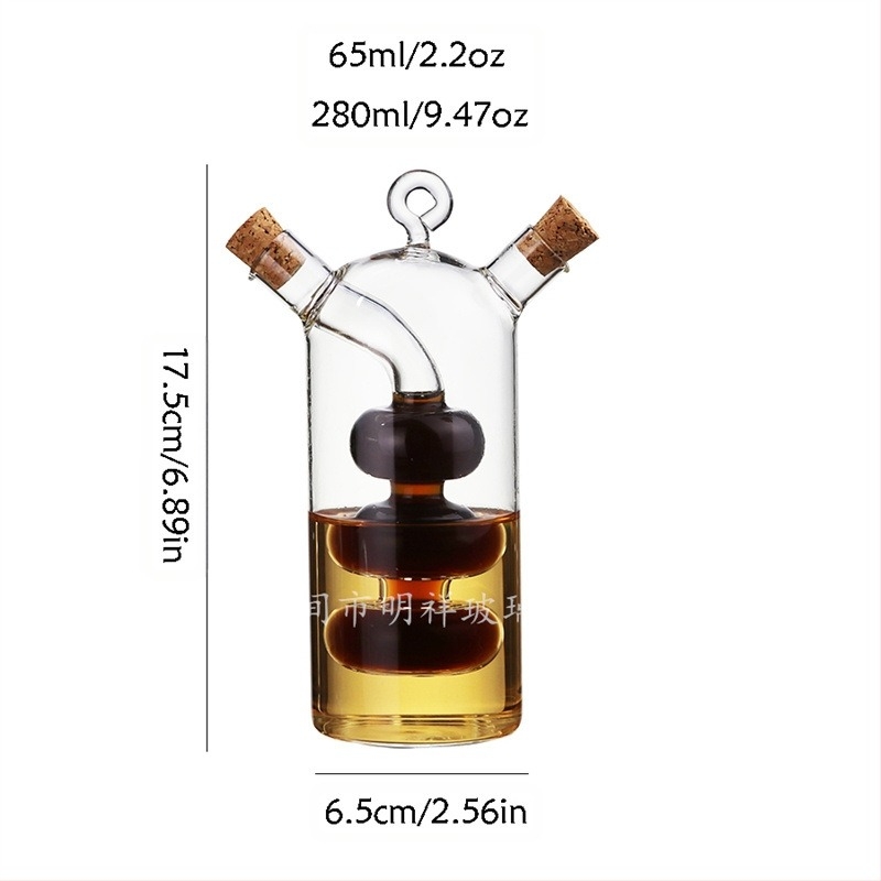 Két rétegű hőálló üvegből készült olajtartó parafával záródó kupakkal, kettős használat olajhoz és szószhoz, modern minimalist stílus, logónyomtatás lehetséges