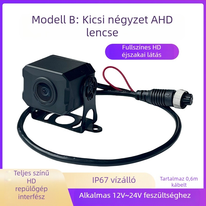 Teherautó hátrameneti kamera négyirányú megfigyeléssel - felbontás 1920x1080, videójelek: AHD/1080P és CVBS, 170° látószög, 12-24V tápegység, 8 LED