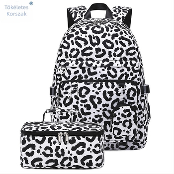 Iskolai hátizsák leopárd mintával, modell 2281-3, nylon, kopásállóság és tehercsökkentés