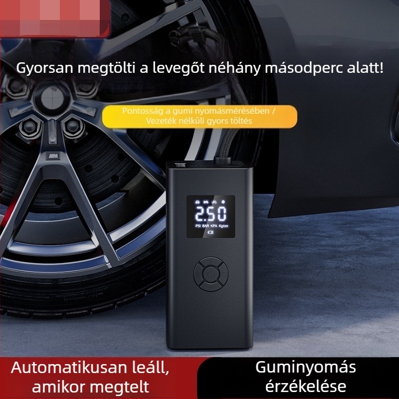 Autó inflátor LED világítással, 12V, 120W, 50 L/perc, digitális kijelző