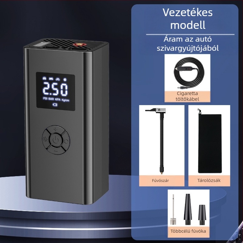 Autó inflátor LED világítással, 12V, 120W, 50 L/perc, digitális kijelző