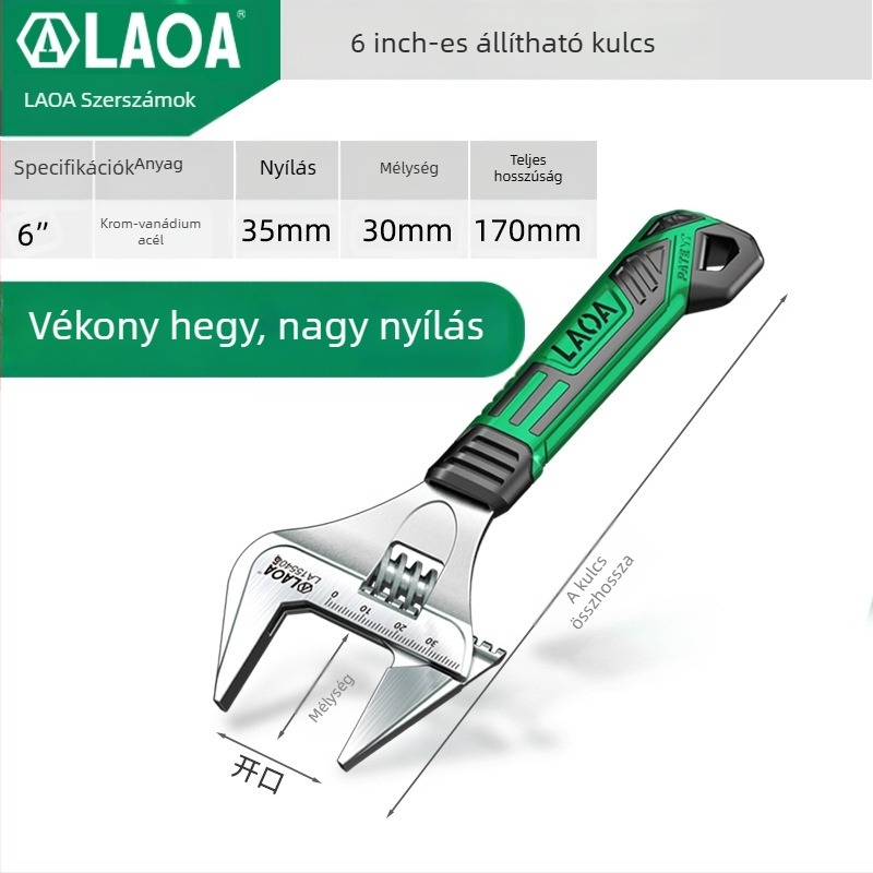 Old A állítható csavarkulcs – többrészes eszköz fürdőszobához és vízvezetékekhez, ipari minőség, nagy nyílás, krom-vanádium acélból, hőkezelt felület