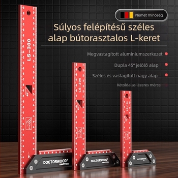 Magas pontosságú megvastított széles talpú 90°-os alumíniumötvözetes asztalos derékszög