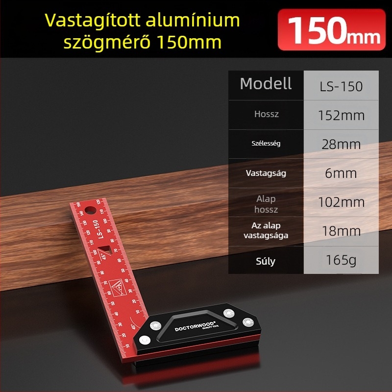 Magas pontosságú megvastított széles talpú 90°-os alumíniumötvözetes asztalos derékszög