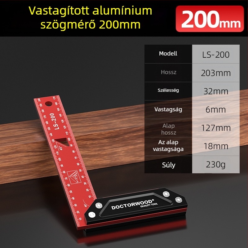 Magas pontosságú megvastított széles talpú 90°-os alumíniumötvözetes asztalos derékszög