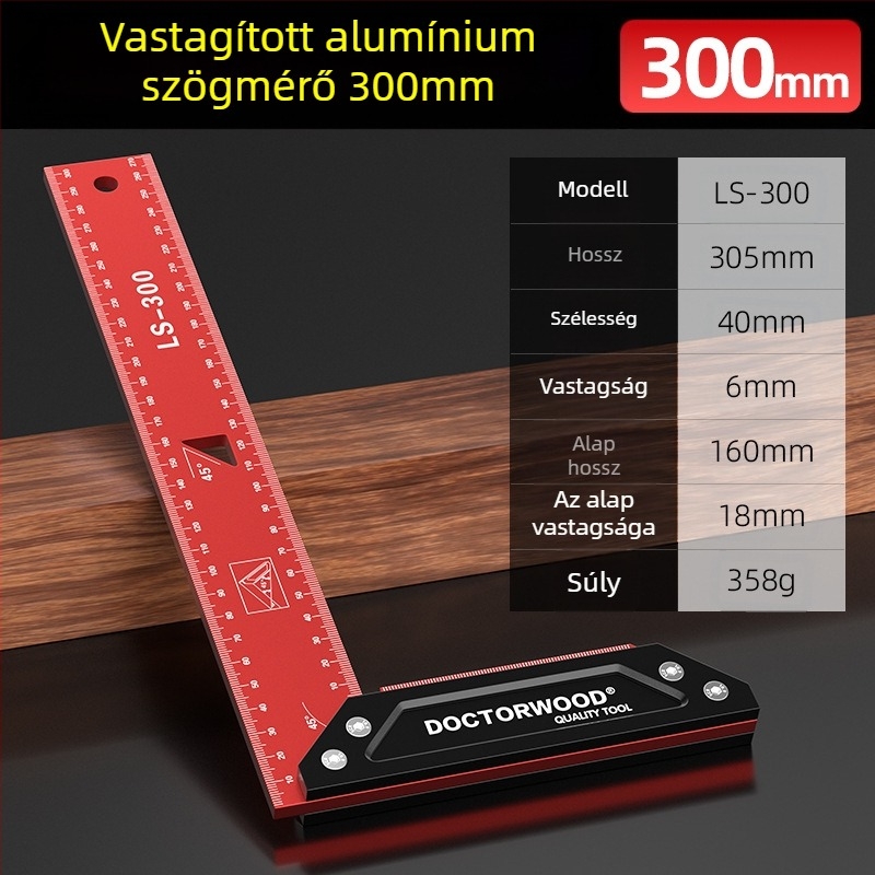 Magas pontosságú megvastított széles talpú 90°-os alumíniumötvözetes asztalos derékszög