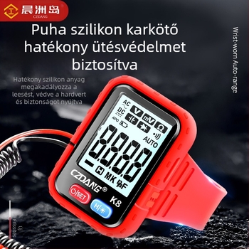 Digitális multiméter nagy pontossággal, többfunkciós, háttérvilágításos karkötővel