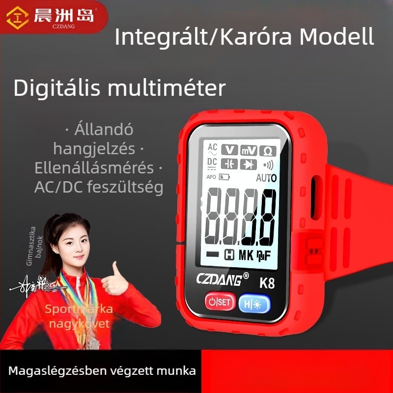 Digitális multiméter nagy pontossággal, többfunkciós, háttérvilágításos karkötővel