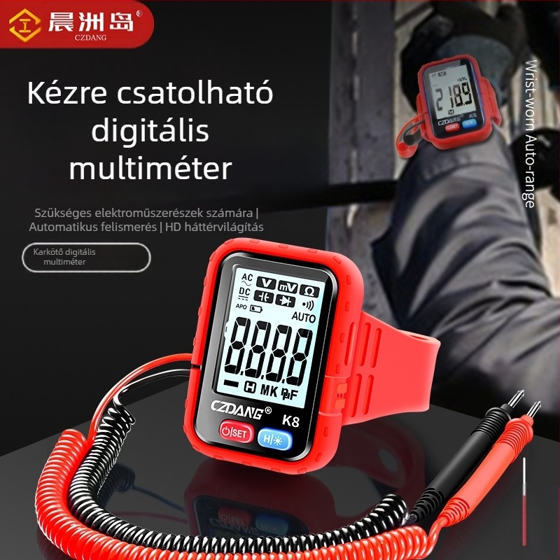 Digitális multiméter nagy pontossággal, többfunkciós, háttérvilágításos karkötővel