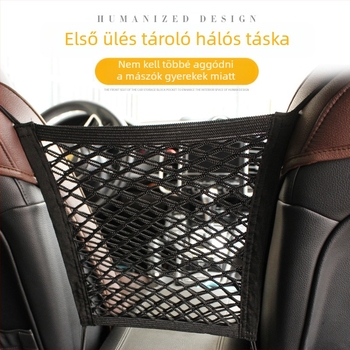 Hálózati tároló táska az autó ülésének hátsó részéhez, dupla zsebekkel, univerzális illeszkedés, rugalmas akasztó, Oxford anyag