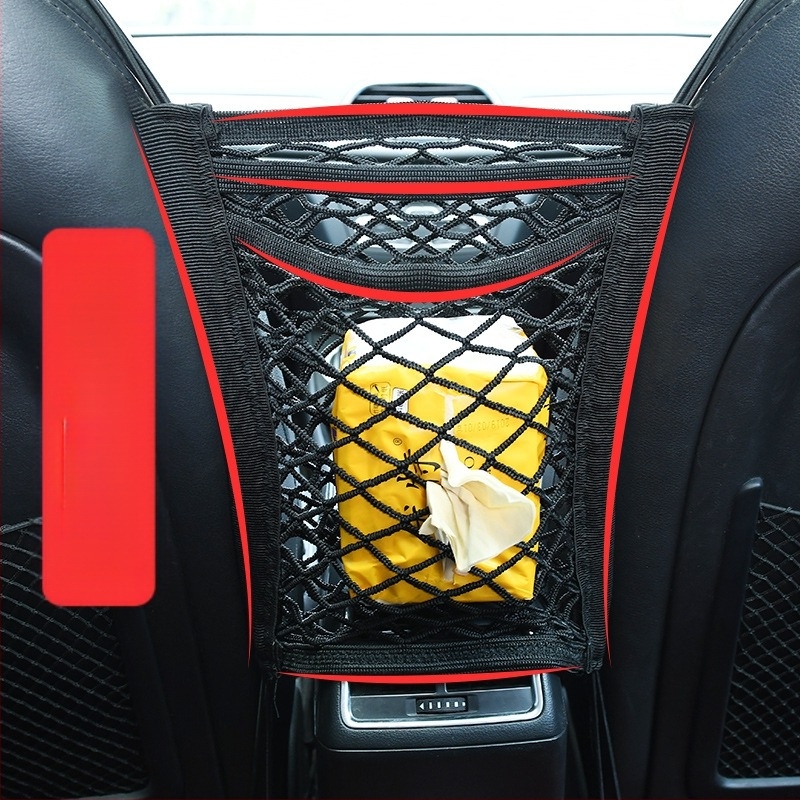 Hálózati tároló táska az autó ülésének hátsó részéhez, dupla zsebekkel, univerzális illeszkedés, rugalmas akasztó, Oxford anyag