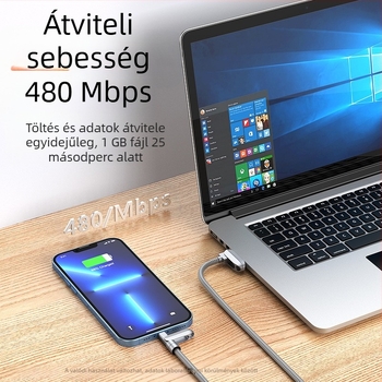 Telefon töltőkábel 2-az-1-ben, nyakpánttal, kiterjesztett átvitel, 1-4 csatlakozó, szövött konstrukció, 120W max