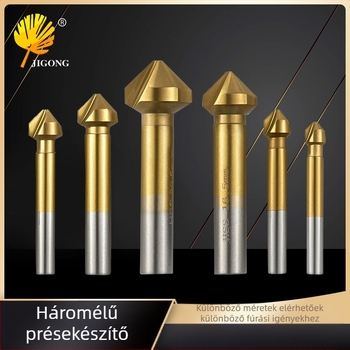 Journalists 90° háromélű titánbevonatú chamferoló faipari maró, lyuknyitás funkcióval, teljes élezés