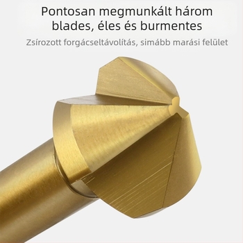 Journalists 90° háromélű titánbevonatú chamferoló faipari maró, lyuknyitás funkcióval, teljes élezés