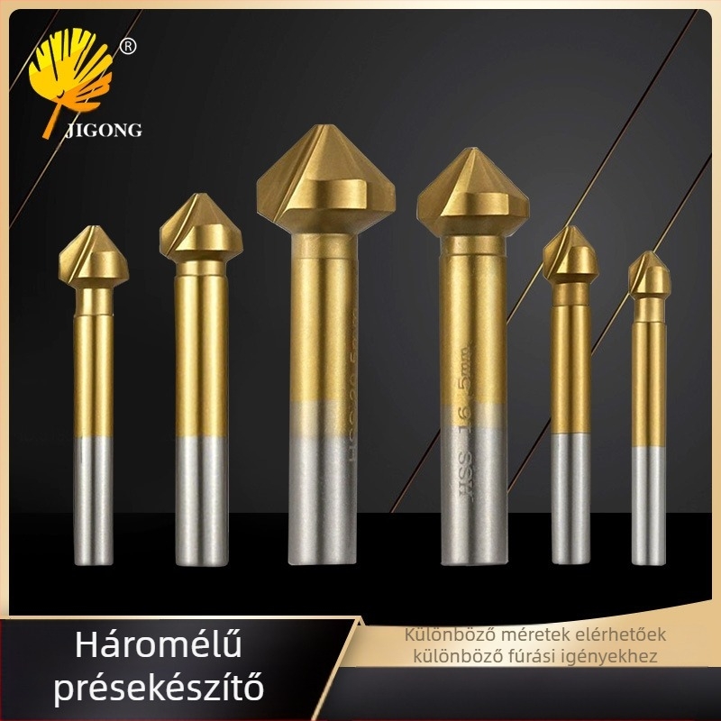 Journalists 90° háromélű titánbevonatú chamferoló faipari maró, lyuknyitás funkcióval, teljes élezés