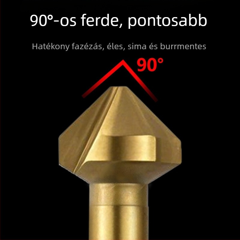 Journalists 90° háromélű titánbevonatú chamferoló faipari maró, lyuknyitás funkcióval, teljes élezés