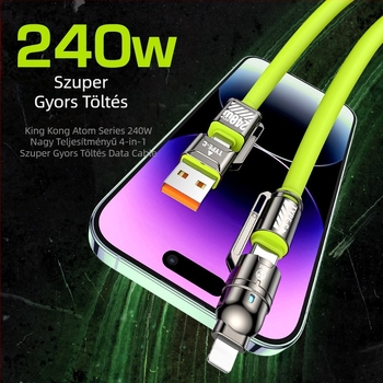 HC 4 az 1-ben gyors töltésű adatkábel Lightning és USB-C csatlakozókkal, max 60W