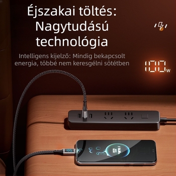 100W Digitális kijelzős gyorstöltő kábel Lightning és USB-C csatlakozókkal, alumínium ötvözet
