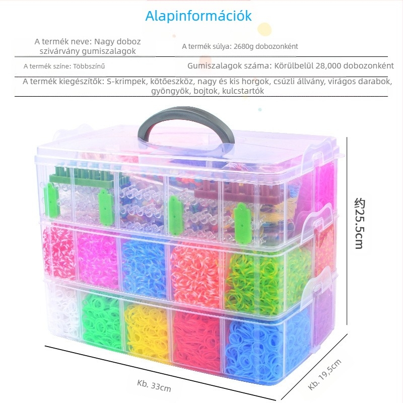 Háromrétegű DIY gumis szövőgép gyerekeknek – oktató játék összeszerelhető, TPR anyag, 7–14 éveseknek