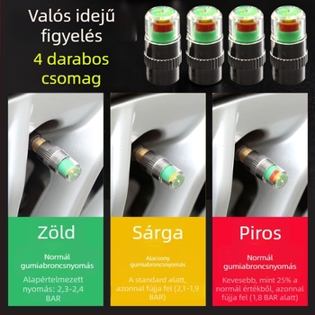 Fém gumiabroncsnyomás figyelmeztető sapka, 2,4 bar tartomány, színes kijelző, monitorozás