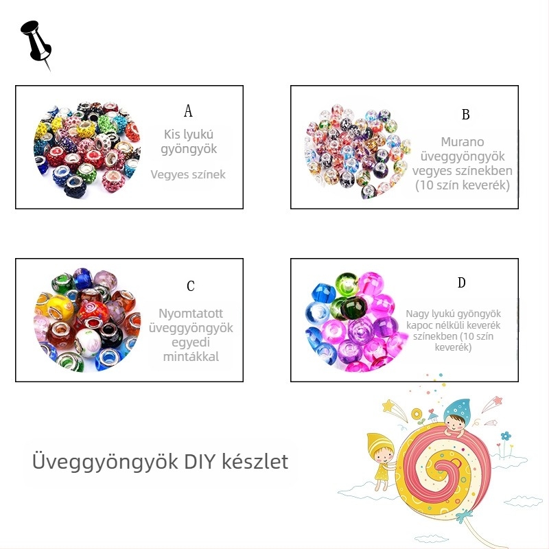 DIY gyöngykészlet karkötőkhöz és nyakláncokhoz – üveg/glazúros gyöngyök nagy lyukkal, lágy agyag Shamballa gyöngyök, laza gyöngyök; Típus: laza; Anyag: üveg/glazúra; Kezelés: kalerzése, festés/sütés, bevonat