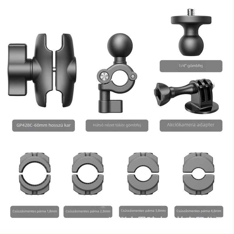 Motorkerékpár tükréhez rögzítő bázis telefon- és akciókamera számára | Anyag: nylon + rost | Modell: GP377A-L/GP377B-L | Kompatibilis GoPro, Insta360, DJI, Xiaoyi | Logó nyomtatás elérhető