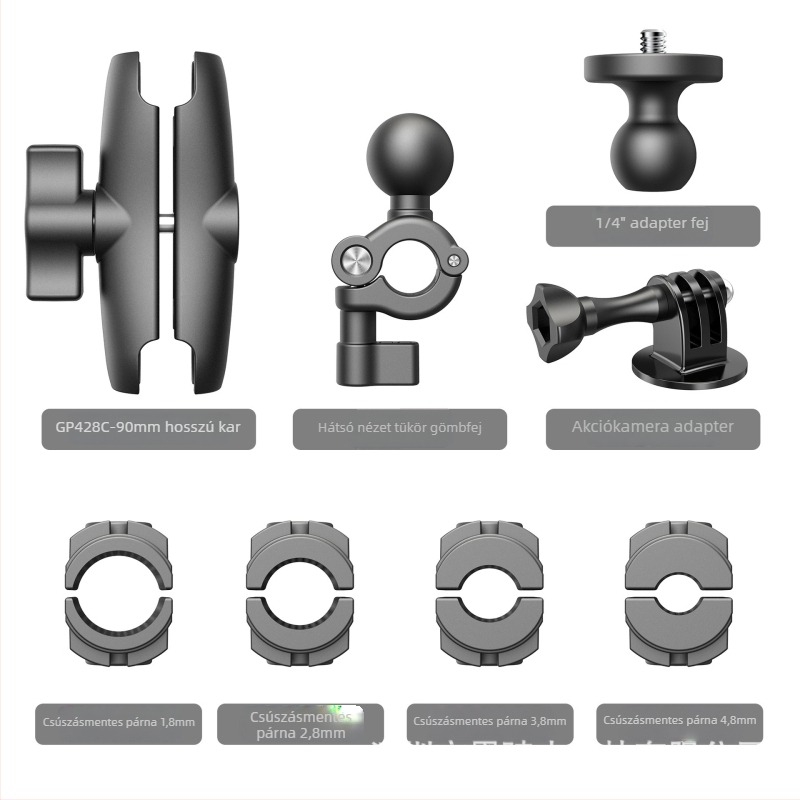 Motorkerékpár tükréhez rögzítő bázis telefon- és akciókamera számára | Anyag: nylon + rost | Modell: GP377A-L/GP377B-L | Kompatibilis GoPro, Insta360, DJI, Xiaoyi | Logó nyomtatás elérhető