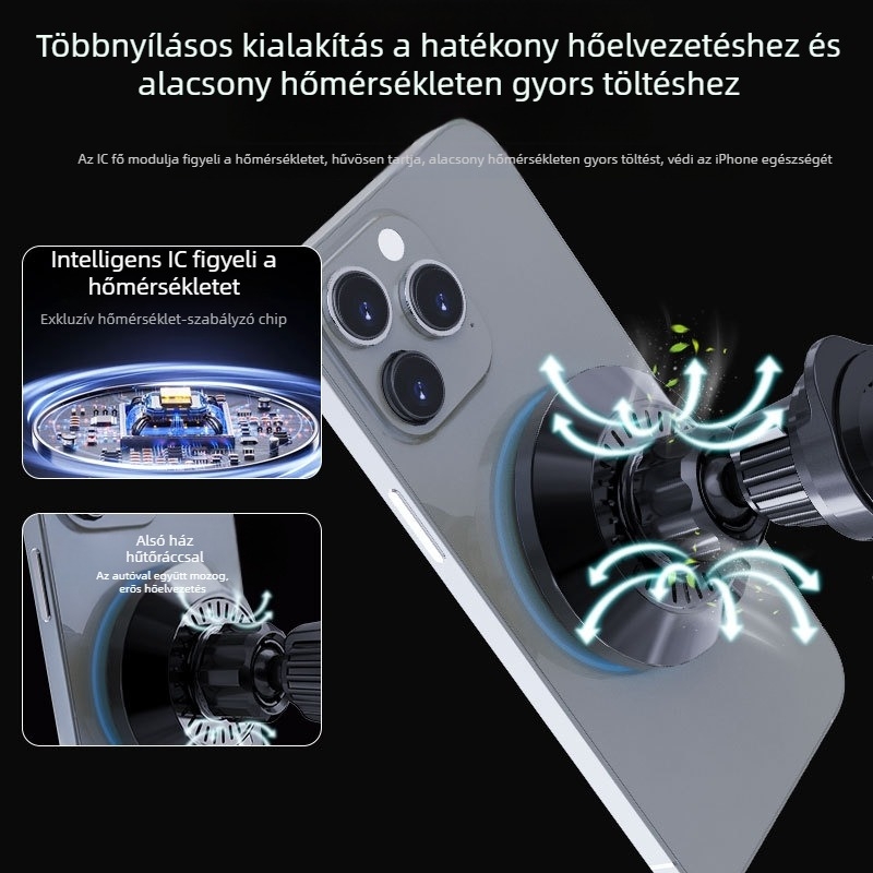 MagSafe autós vezeték nélküli töltő kerek RGB világítással – 15W, QC3.0, mágneses töltés iPhone-hoz
