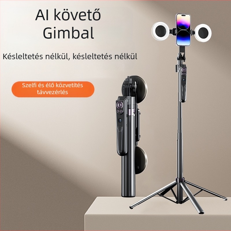 AI arcot követő önarckép monopod beépített kamera-tartóval, alumínium ötvözet, 360° függőleges forgás, 180° vízszintes forgás, tömeg 620 g