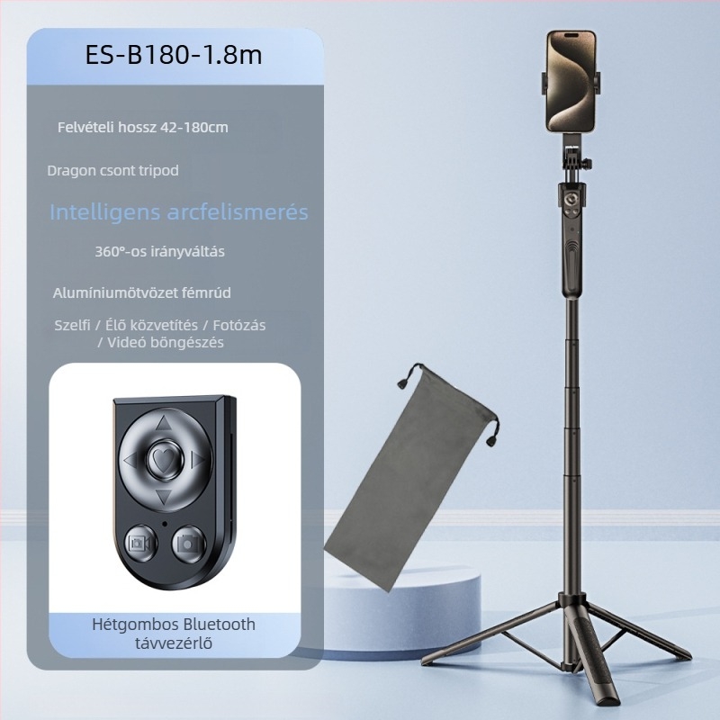 AI arcot követő önarckép monopod beépített kamera-tartóval, alumínium ötvözet, 360° függőleges forgás, 180° vízszintes forgás, tömeg 620 g