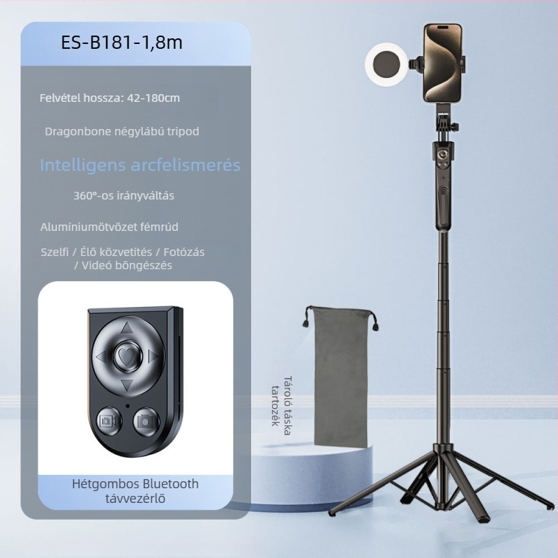 AI arcot követő önarckép monopod beépített kamera-tartóval, alumínium ötvözet, 360° függőleges forgás, 180° vízszintes forgás, tömeg 620 g