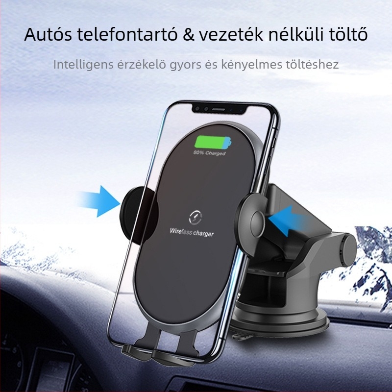 Autó légcsatornába illeszthető telefontartó vezeték nélküli 15W gyors töltéssel, szenzoros aktiválás, QC3.0, 5V3A kimenet