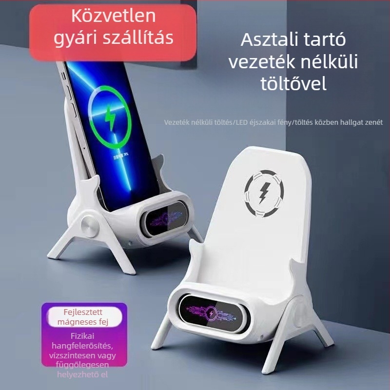 Vezeték nélküli töltő okostelefonhoz asztali tartóval, vízszintes vagy függőleges használatban, QC3.0, 2 A, 15 W, Gyors töltés