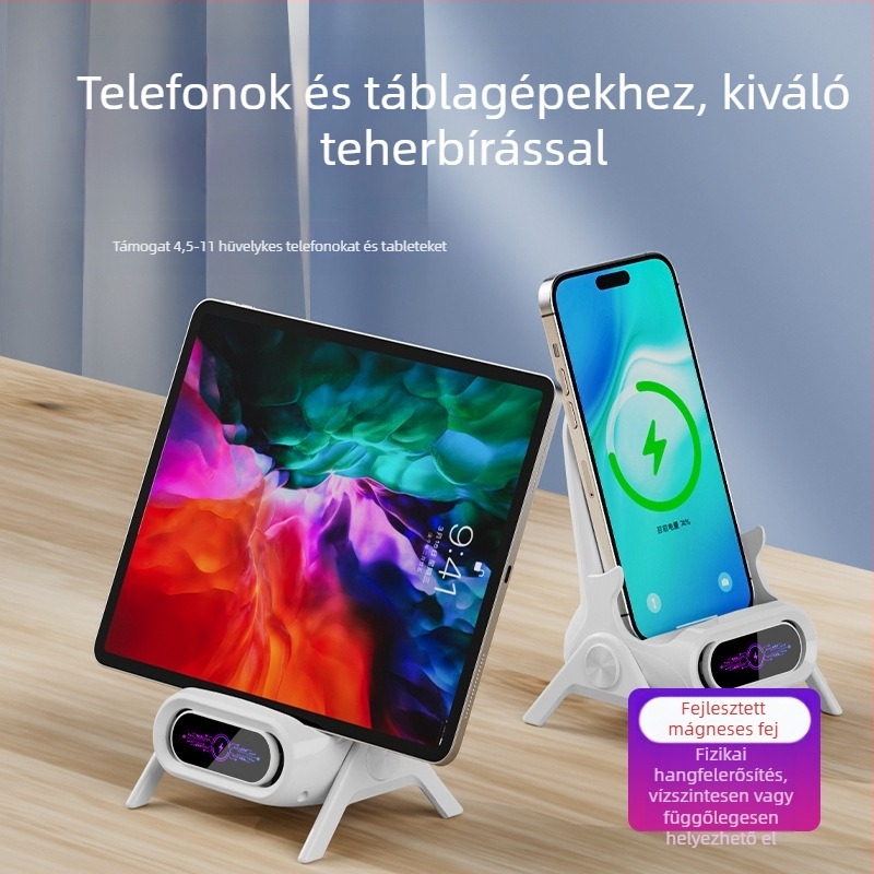 Vezeték nélküli töltő okostelefonhoz asztali tartóval, vízszintes vagy függőleges használatban, QC3.0, 2 A, 15 W, Gyors töltés