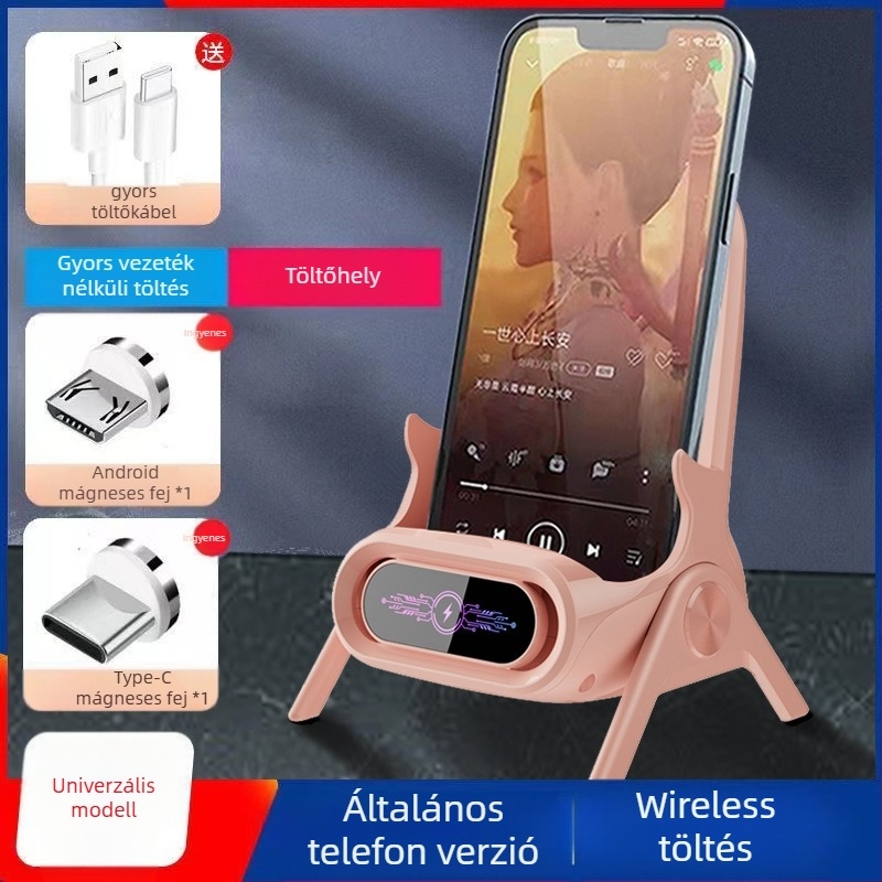 Vezeték nélküli töltő okostelefonhoz asztali tartóval, vízszintes vagy függőleges használatban, QC3.0, 2 A, 15 W, Gyors töltés