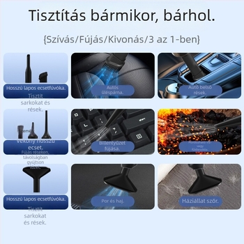 Kézi, vezeték nélküli porszívó autóhoz és otthonra, 16000 Pa, 80 W, 7,4 V, sterilizálás és por tisztítása