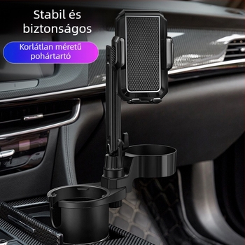 Autó középkonzolos pohártartó telefontartóval; Universal; ABS; Modell: 3066-C; Kompatibil a műszerfalhoz