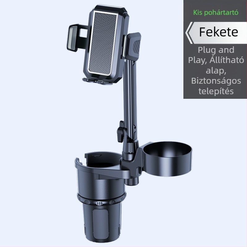 Autó középkonzolos pohártartó telefontartóval; Universal; ABS; Modell: 3066-C; Kompatibil a műszerfalhoz