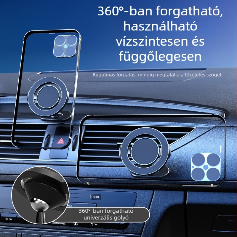 360°-os forgó autó-műszerfalra szerelhető telefon-tartó, ragasztóval rögzíthető, összecsukható és magnetikus, testreszabható