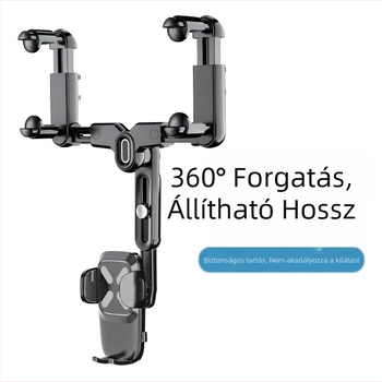 Autó tükréhez tartó visszahúzható telefontartóval, ABS, modell R004, Apple, Huawei és Xiaomi kompatibilis