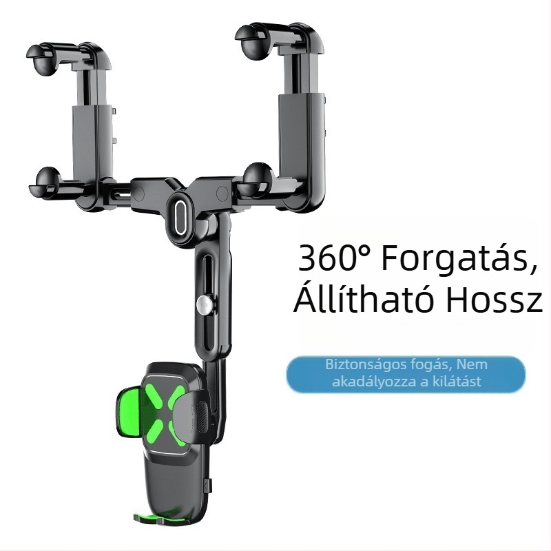 Autó tükréhez tartó visszahúzható telefontartóval, ABS, modell R004, Apple, Huawei és Xiaomi kompatibilis