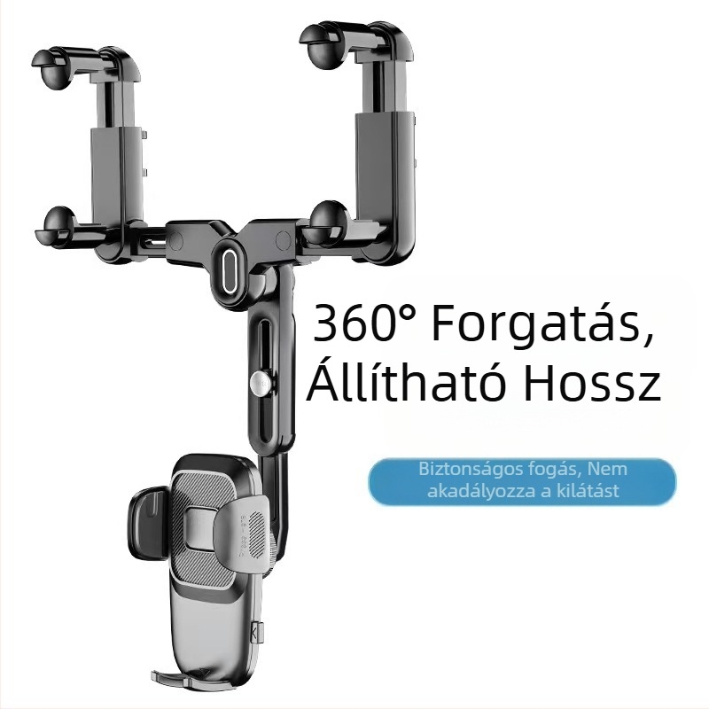 Autó tükréhez tartó visszahúzható telefontartóval, ABS, modell R004, Apple, Huawei és Xiaomi kompatibilis