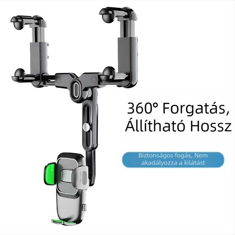 Autó tükréhez tartó visszahúzható telefontartóval, ABS, modell R004, Apple, Huawei és Xiaomi kompatibilis