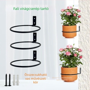 Falihoz szerelhető kör alakú vasgyűrű virágtartó kültéri használatra