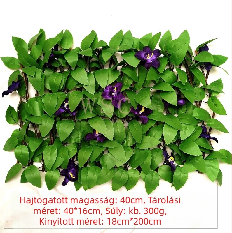 Mű kerítés növény műanyag levelekkel, selyem virágokkal és poliészter szövettel; injekciós öntéses gyártási folyamat; Five-color grass márka; változat 8463247