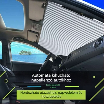 Autó teleszkópos összecsukható árnyékoló, alumínium bevonatú fóliával, univerzális illeszkedés, csíkos mintázat, csattal rögzítés